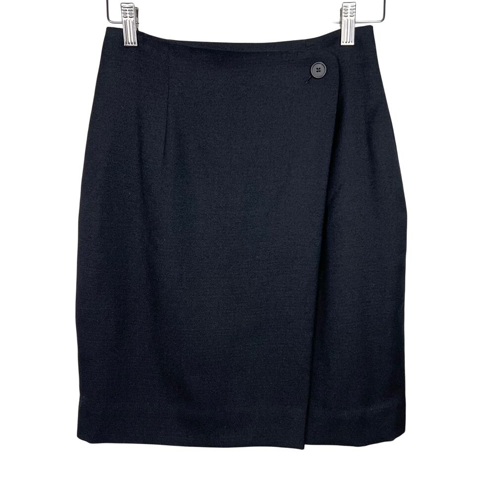 Mondi Vintage Wool Blend Black Faux Wrap Skirt IT Size 28 (US‎ Size 2) Lined